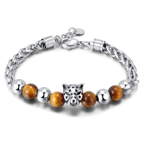 Stainless Steel Jewelry Bracelet 316 Stainless Steel with Tiger Eye with 3CM extender chain plated for man original color Length Approx 20 cm Sold By PC