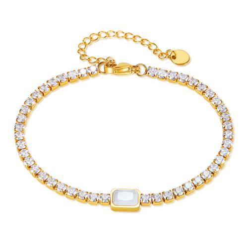 Stainless Steel Jewelry Bracelet 316 Stainless Steel with Natural Stone with 5.5CM extender chain plated micro pave cubic zirconia & for woman golden Length Approx 17.5 cm Sold By PC
