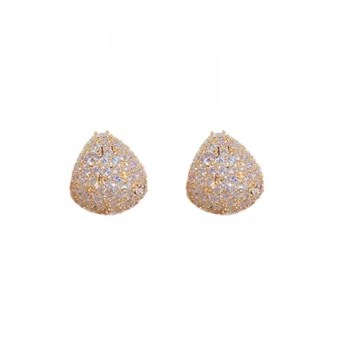 Brass Stud Earring Teardrop plated micro pave cubic zirconia & for woman Sold By Pair