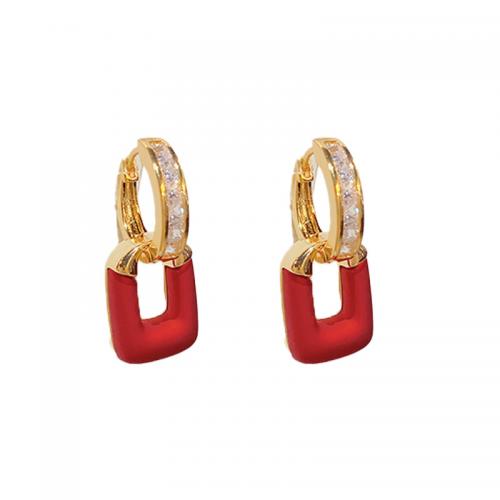 Brass Huggie Hoop Drop Earring with Resin Geometrical Pattern 18K gold plated micro pave cubic zirconia & for woman Sold By Pair