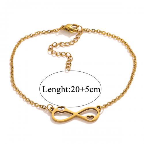 Stainless Steel Jewelry Bracelet 304 Stainless Steel with 5cm extender chain Infinity Vacuum Ion Plating fashion jewelry & for woman & hollow golden nickel lead & cadmium free Length Approx 20 cm Sold By PC