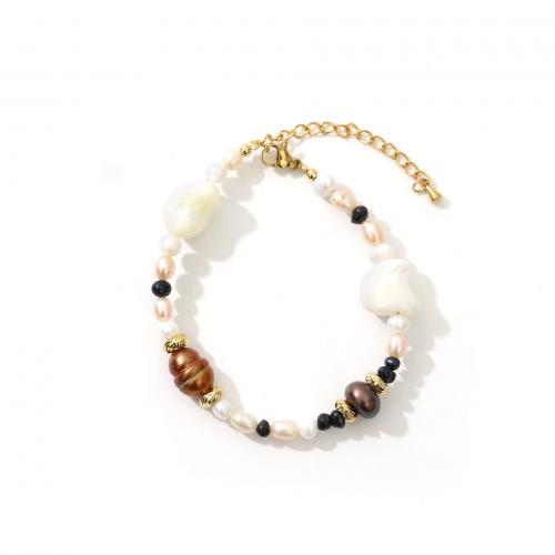 Freshwater Cultured Pearl Bracelet Brass with Shell & Freshwater Pearl with 5cm extender chain real gold plated fashion jewelry & for woman mixed colors nickel lead & cadmium free Length Approx 15 cm Sold By PC
