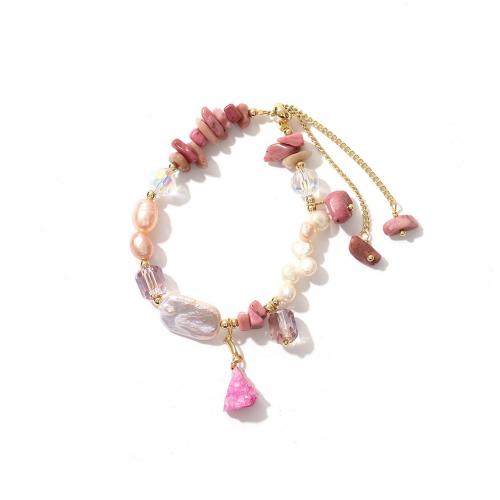 Freshwater Cultured Pearl Bracelet Brass with Rhodonite & Freshwater Pearl with 5cm extender chain real gold plated fashion jewelry & for woman mixed colors nickel lead & cadmium free Length Approx 15 cm Sold By PC