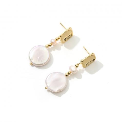 Freshwater Pearl Earrings Brass with Freshwater Pearl real gold plated fashion jewelry & for woman white nickel lead & cadmium free Sold By Pair
