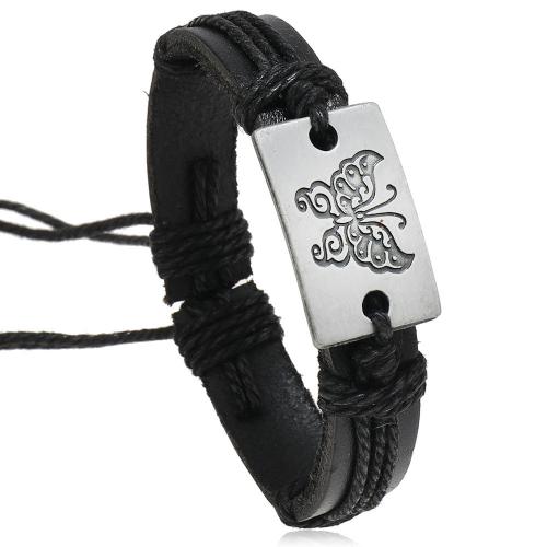 PU Leather Cord Bracelets with Linen & Zinc Alloy silver color plated fashion jewelry & adjustable & for man Sold By PC