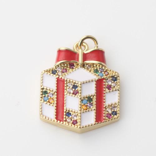 Cubic Zirconia Micro Pave Brass Pendant gift shape gold color plated DIY & micro pave cubic zirconia & enamel red nickel lead & cadmium free Sold By PC