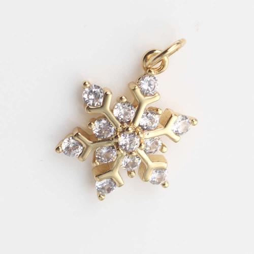 Cubic Zirconia Micro Pave Brass Pendant Snowflake gold color plated DIY & micro pave cubic zirconia nickel lead & cadmium free Sold By PC