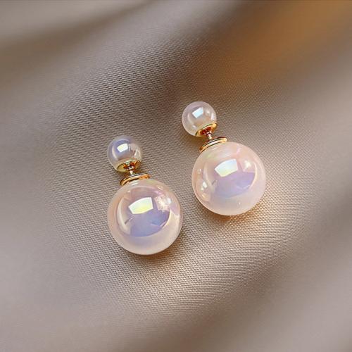 Zinc Alloy Stud Earring Round plated fashion jewelry white nickel lead & cadmium free Sold By Pair