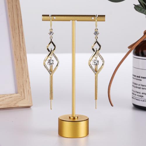 Zinc Alloy Drop Earrings plated fashion jewelry & enamel & with rhinestone golden nickel lead & cadmium free Sold By Pair