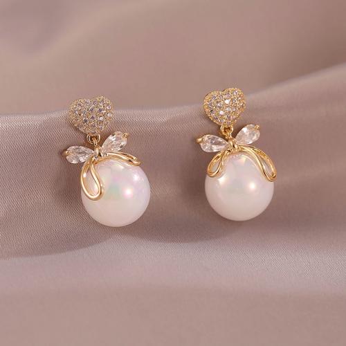 Zinc Alloy Drop Earrings with ABS Plastic Pearl plated fashion jewelry & with rhinestone white nickel lead & cadmium free Sold By Pair