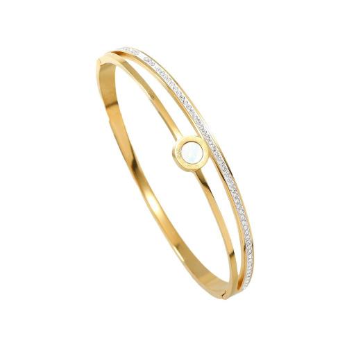 Stainless Steel Bangle 304 Stainless Steel with Shell plated & micro pave cubic zirconia & for woman golden Inner Approx 60mm Sold By PC