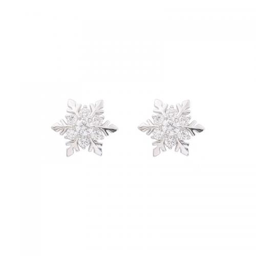 Cubic Zirconia Micro Pave Sterling Silver Earring 925 Sterling Silver Snowflake plated micro pave cubic zirconia & for woman silver color Sold By Pair