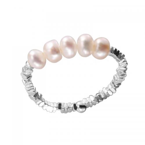 925 Sterling Silver Finger Rings with Plastic Pearl plated & for woman silver color The inner diameter is 18mm Sold By PC