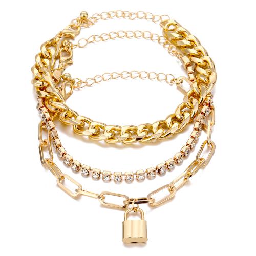 Zinc Alloy Bracelet Set gold color plated for woman & with rhinestone Sold By Set