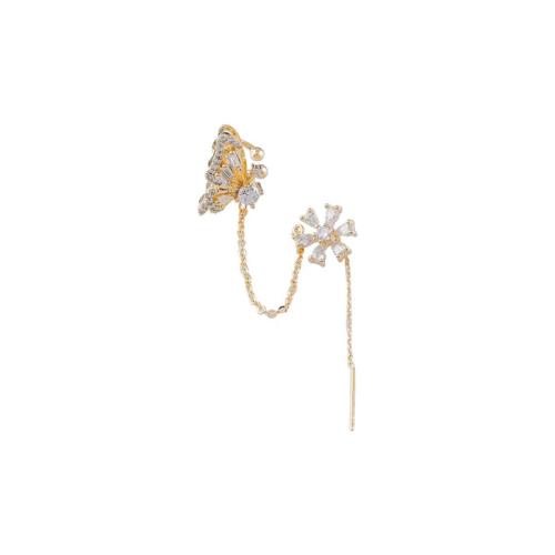 Zinc Alloy Earring Cuff Butterfly gold color plated & for woman & with rhinestone 60mm Sold By PC