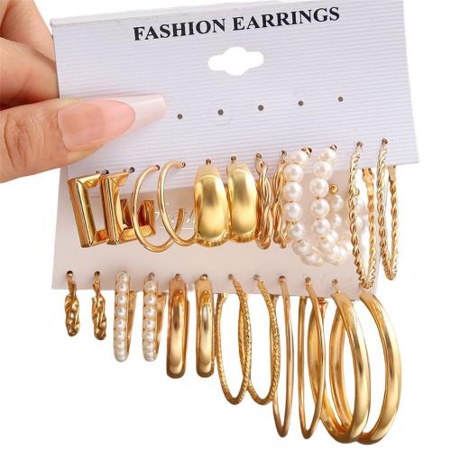 Zinklegierung Ohrring-Set, mit Kunststoff Perlen, goldfarben plattiert, verschiedene Stile für Wahl & für Frau, earring length 20-50mm, verkauft von setzen