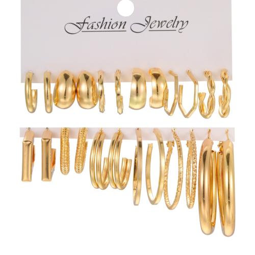 aleación de zinc Aretes, chapado en color dorado, Joyería & para mujer, earring length 15-50mm, Vendido por Set