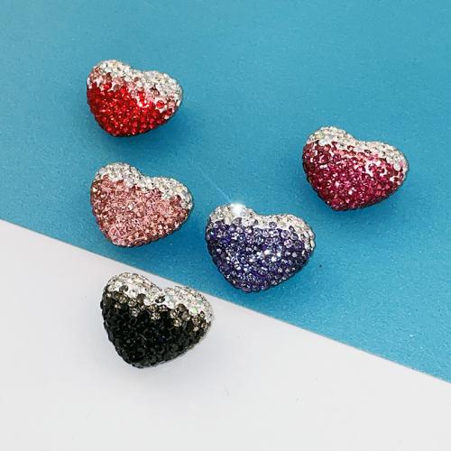 Abalorios de FIMO, Arcilla polimero, Corazón, Bricolaje & con diamantes de imitación, más colores para la opción, 25x13mm, agujero:aproximado 1.8mm, Vendido por UD