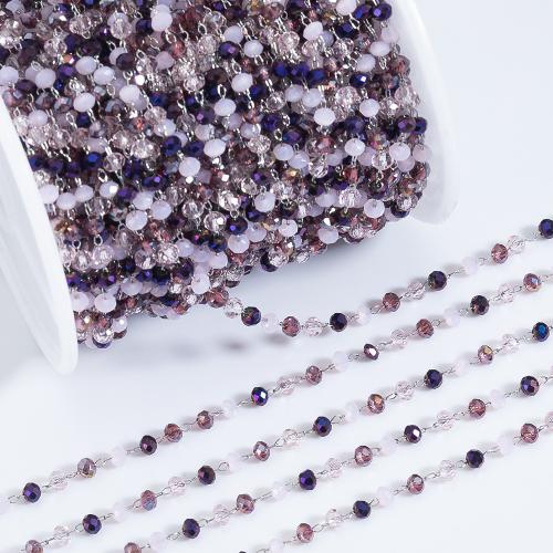 Stainless Steel Ball Chain, 304 Stainless Steel, with Crystal, fashion jewelry & DIY, mixed colors, 3mm, Sold By m