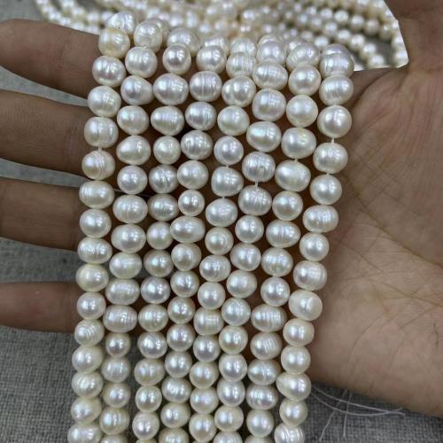 Perline perle d'acqua dolce naturale, perla d'acquadolce coltivata naturalmente, DIY, bianco, Length about 7-8mm, Appross. 55PC/filo, Venduto da filo