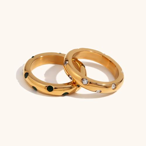 Strass roestvrij staal vinger ring, 316L roestvrij staal, 18K verguld, verschillende grootte voor keus & voor vrouw & met strass, gouden, Verkocht door PC