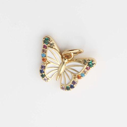 Cubic Zirconia Micro Pave Brass Pendant Butterfly gold color plated DIY & micro pave cubic zirconia multi-colored nickel lead & cadmium free Sold By PC