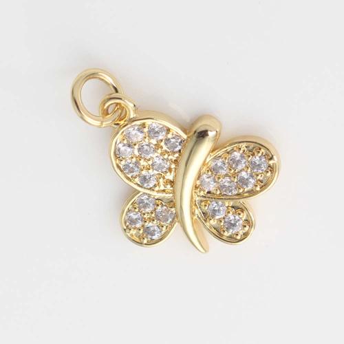 Cubic Zirconia Micro Pave Brass Pendant Butterfly gold color plated DIY & micro pave cubic zirconia nickel lead & cadmium free Sold By PC