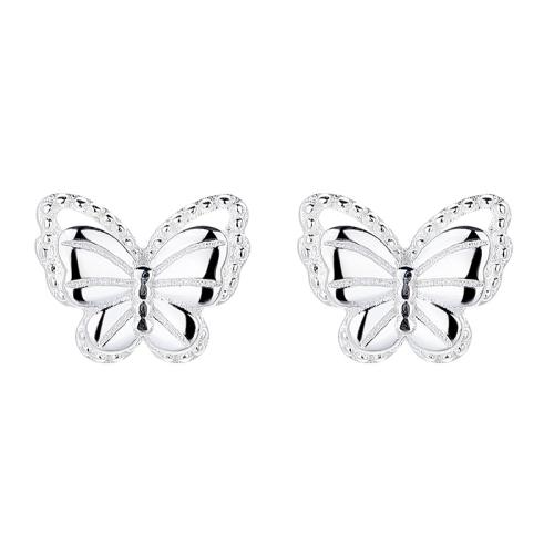 925 Sterling Silver Stud Earrings Butterfly plated for woman silver color Sold By Pair