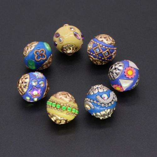 Zinc Alloy Spacer Beads with Clay Round plated DIY & enamel & with rhinestone nickel lead & cadmium free 16mm Sold By PC