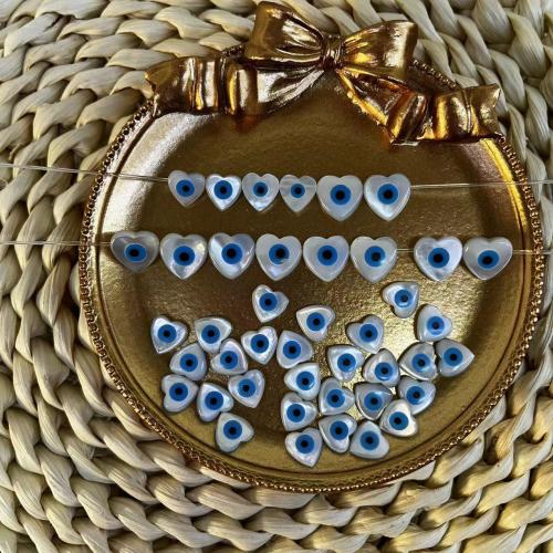 Mode onde øje smykker perler, Hvid Lip Shell, Heart, du kan DIY & forskellig størrelse for valg & forskellige stilarter for valg & emalje, flere farver til valg, 5pc'er/Bag, Solgt af Bag
