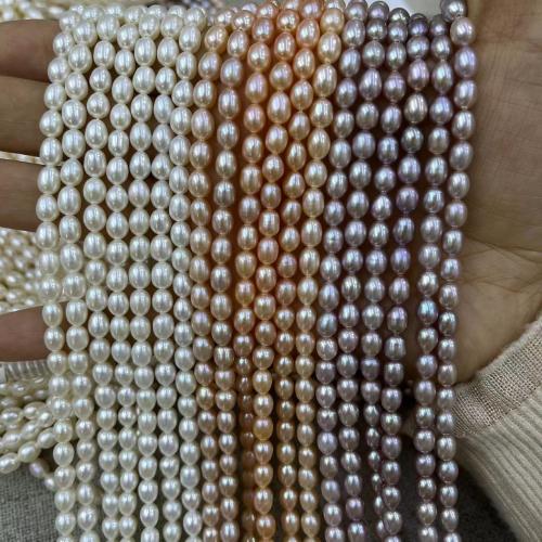 Riso coltivato in perla d'acqua dolce, perla d'acquadolce coltivata naturalmente, gioielli di moda & DIY, nessuno, Length about 4-5mm, Appross. 54PC/filo, Venduto da filo