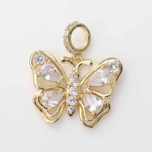 Cubic Zirconia Brass Pendants Butterfly gold color plated DIY & micro pave cubic zirconia nickel lead & cadmium free Sold By PC