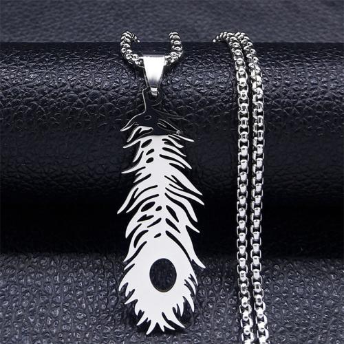 Stainless Steel Jewelry Necklace 304 Stainless Steel Feather polished fashion jewelry & Unisex silver color Length Approx 50 cm Sold By PC