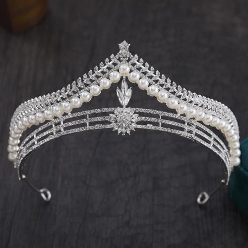 Bridal Tiaras Zinc Alloy with Plastic Pearl plated fashion jewelry & for woman & with rhinestone nickel lead & cadmium free diameter 140mm height 75mm arc length 300mm Sold By PC