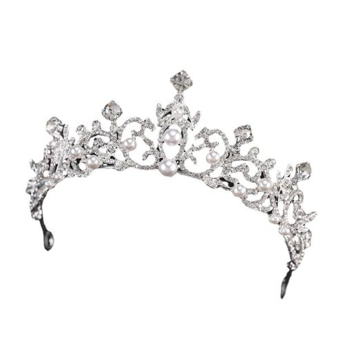 Bridal Tiaras Zinc Alloy with Plastic Pearl plated fashion jewelry & for woman & with rhinestone white nickel lead & cadmium free diameter 150mm height 60mm Sold By PC