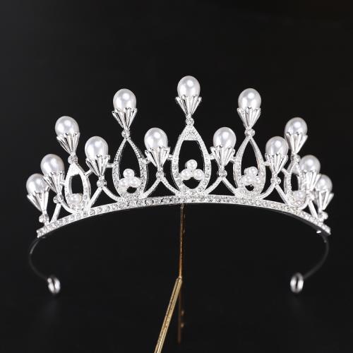 Bridal Tiaras Zinc Alloy with Plastic Pearl silver color plated fashion jewelry & for woman & with rhinestone silver color nickel lead & cadmium free diameter 140mm height 75mm arc length 280mm Sold By PC