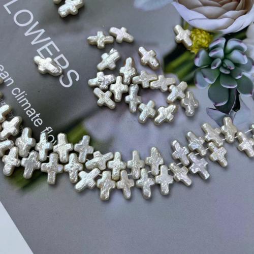 Naturalne perły słodkowodne perełki luźne, Perła naturalna słodkowodna, Krzyż, biżuteria moda & DIY, biały, 9x15mm, 6komputery/torba, sprzedane przez torba
