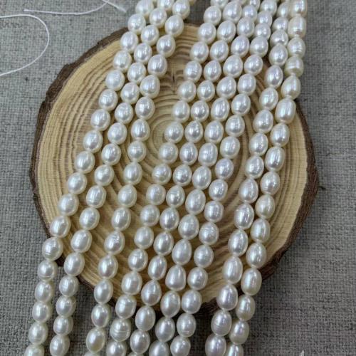 Rýže kultivované sladkovodní perle, Sladkovodní Pearl, módní šperky & různé stupně pro volbu & DIY, bílý, Length about 6-7mm, Cca 42PC/Strand, Prodáno By Strand