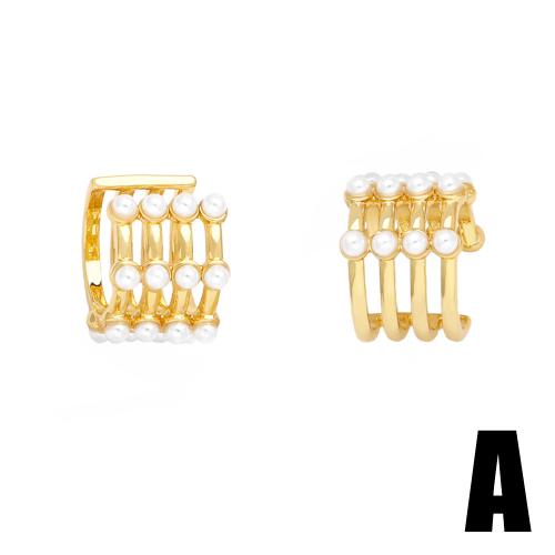 Pendientes Ear Cuff, metal, con Perlas plásticas, chapado, Joyería & diferentes patrones para la opción, dorado, libre de níquel, plomo & cadmio, Vendido por Par
