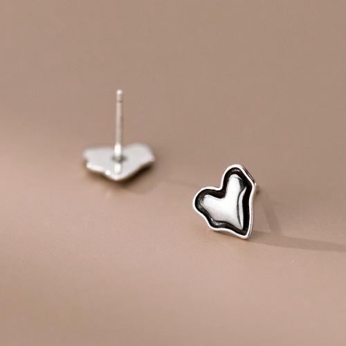 925 Sterling Silver Stud Earring Heart platinum plated fashion jewelry & for woman 9.50mm Sold By Pair