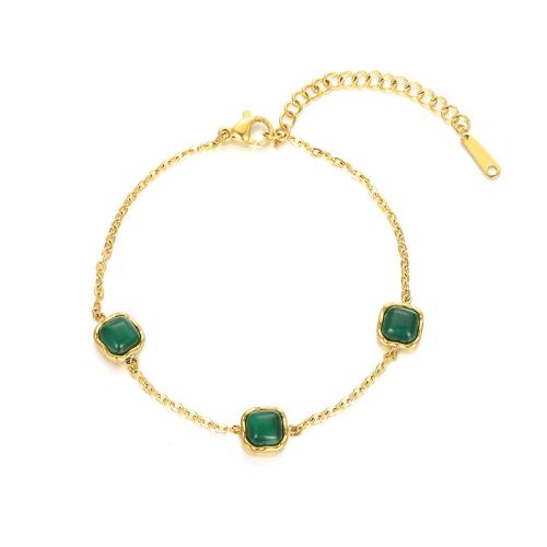 Stainless Steel Jewelry Bracelet 304 Stainless Steel with Jade with 5cm extender chain 18K gold plated fashion jewelry & for woman golden Length Approx 17 cm Sold By PC