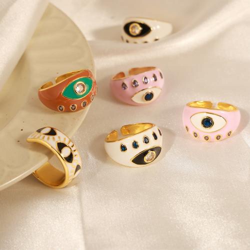 Evil Eye sieraden vinger ring, Messing, gold plated, mode sieraden & micro pave zirconia & voor vrouw & glazuur, meer kleuren voor de keuze, nikkel, lood en cadmium vrij, Maat:7, Verkocht door PC