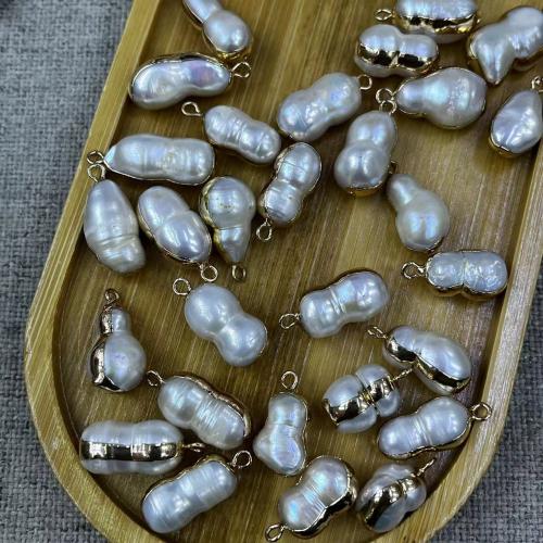 Μενταγιόν Μαργαριτάρι του γλυκού νερού, με Ορείχαλκος, Μπαρόκ, χρώμα επίχρυσο, κοσμήματα μόδας & DIY, λευκό, 10x18mm, Sold Με PC