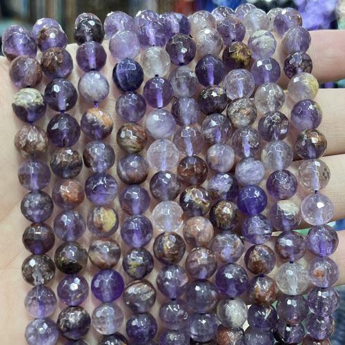 Prirodni kvarc nakit Beads, Ljubičasta + Fantom + kvarc, Krug, modni nakit & možete DIY & različite veličine za izbor & faceted, miješana boja, Prodano Per Približno 38 cm Strand