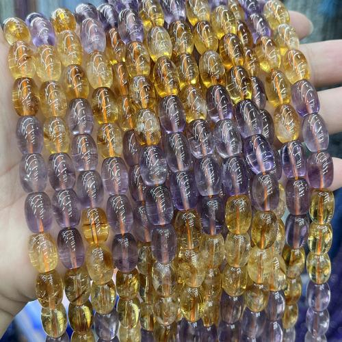 Natürliche Amethyst Perlen, mit Gelbquarz Perlen, Zylinder, Modeschmuck & DIY, gemischte Farben, 8x12mm, verkauft per ca. 38 cm Strang