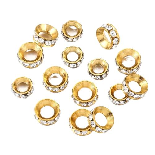 Stainless Steel Spacer Beads 304 Stainless Steel DIY & with rhinestone Sold By Bag