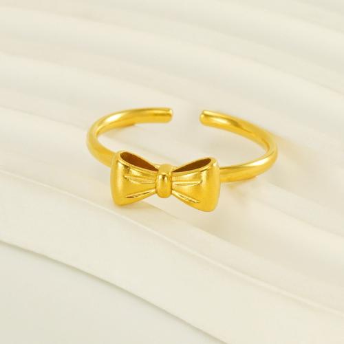 Edelstahl Ringe, 304 Edelstahl, Schleife, goldfarben plattiert, Einstellbar & für Frau, 11x5mm, verkauft von PC