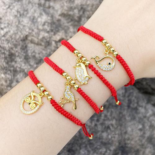 Cubic Zirconia Micro Pave Brass Bracelet with Nylon Cord plated fashion jewelry & micro pave cubic zirconia red nickel lead & cadmium free Sold By PC