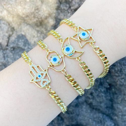 Evil Eye Jewelry Bracelet Brass plated fashion jewelry & micro pave cubic zirconia gold nickel lead & cadmium free Sold By PC