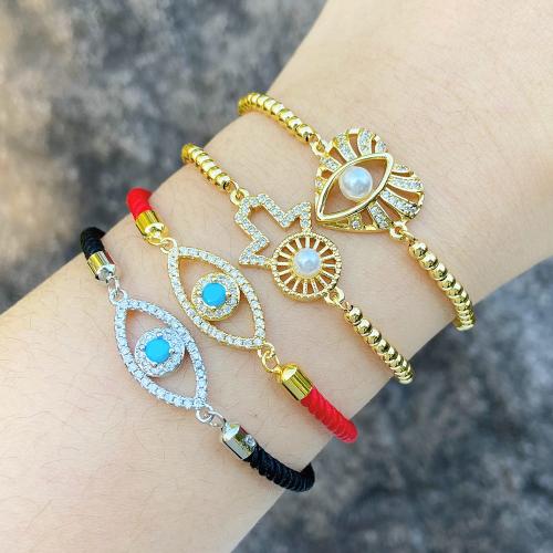 Evil Eye Jewelry Bracelet Brass with Nylon Cord plated fashion jewelry & micro pave cubic zirconia nickel lead & cadmium free Sold By PC